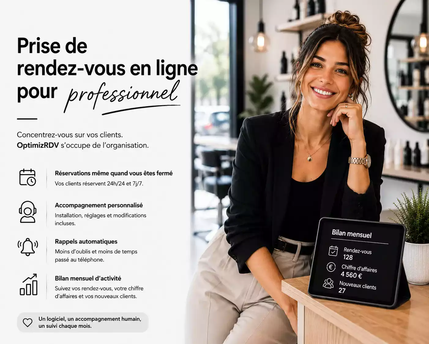 Prise de rendez-vous en ligne avec accompagnement humain pour indépendants et commerçants