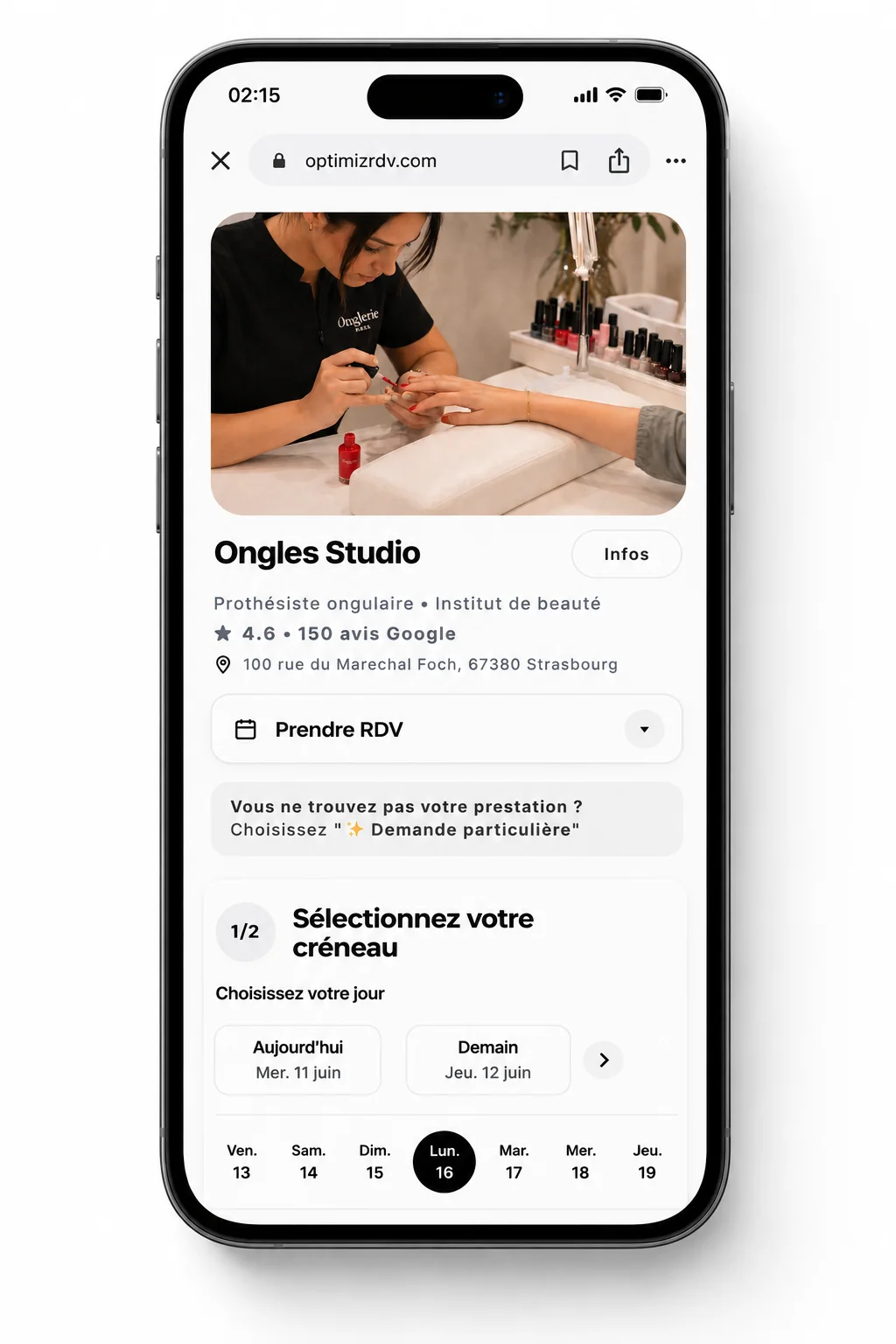 Page personnalisée OptimizRDV