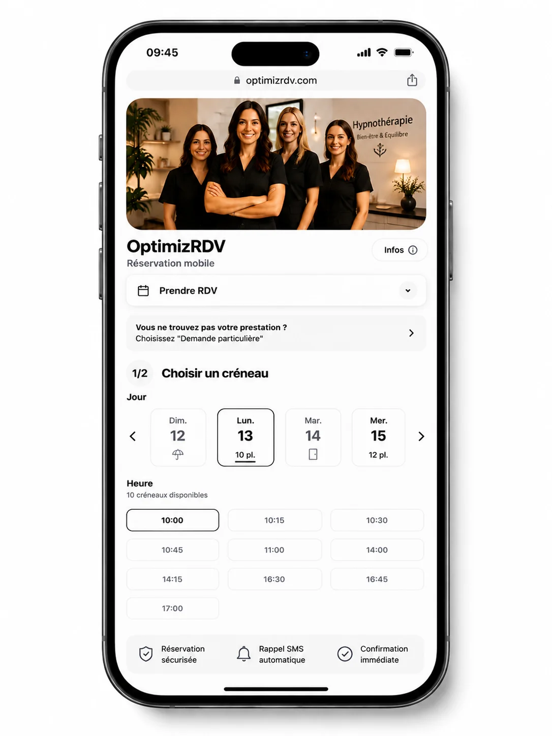 Système personnalisé de prise de rendez-vous OptimizRDV sur mobile
