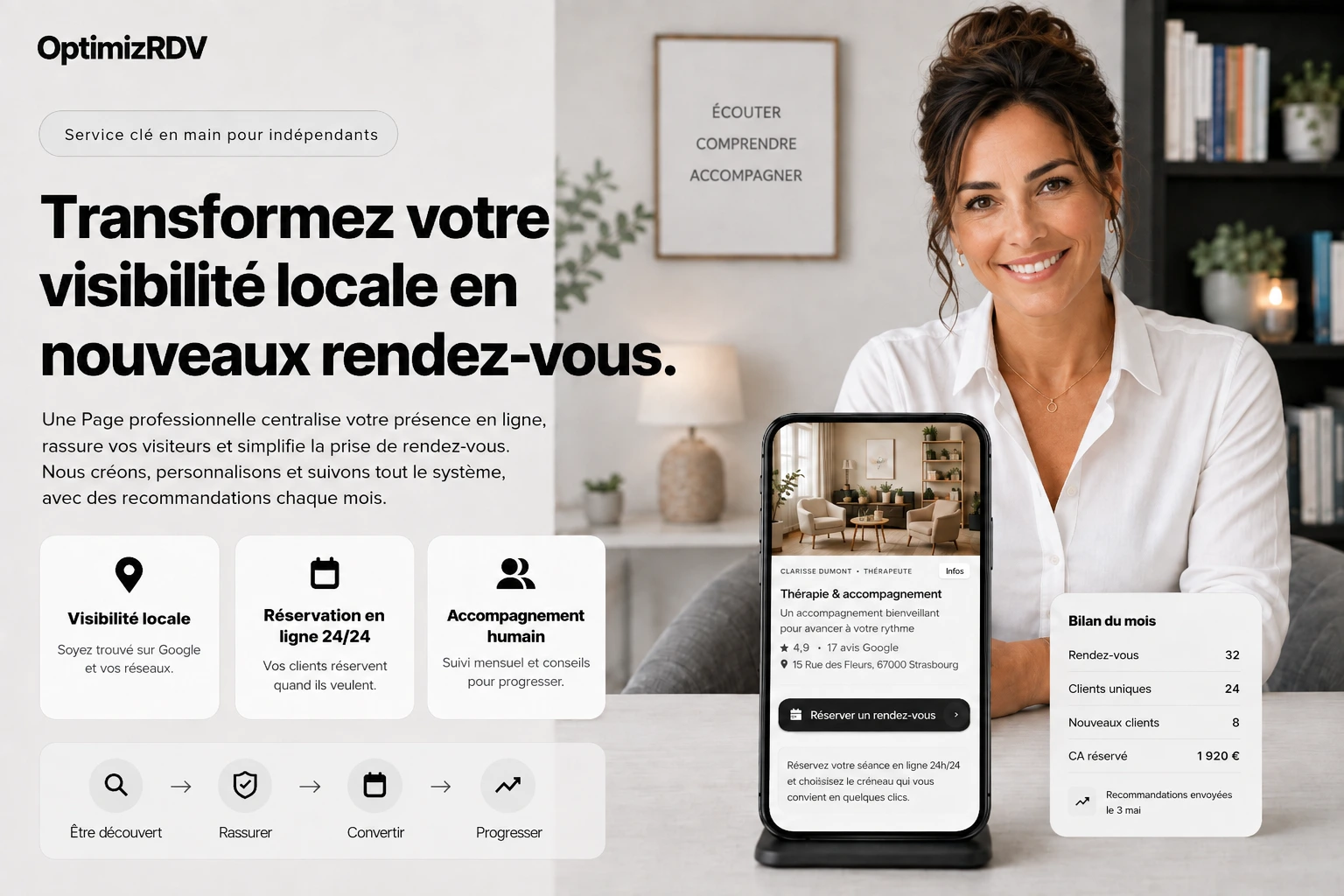 OptimizRDV, système de visibilité locale et de prise de rendez-vous en ligne pour indépendants, artisans et commerçants